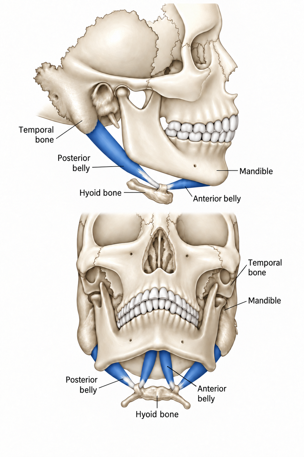 Digastric · Anatomy 1. Anatomical view of the illustrated muscle.