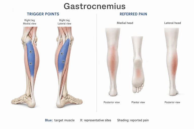 Gastrocnemio: Anatomía muscular, sitios representativos de puntos gatillo y posibles zonas de dolor referido