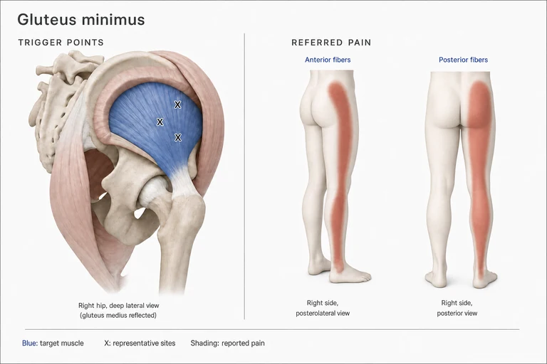 Glúteo Menor: Anatomía muscular, sitios representativos de puntos gatillo y posibles zonas de dolor referido
