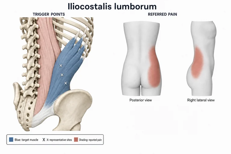 Iliocostalis Lumborum: Muscle anatomy, representative trigger-point sites and possible referred-pain areas